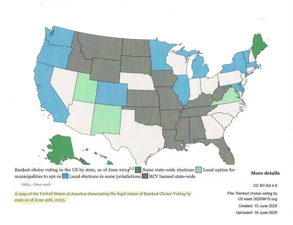 USA Ranked Choice Voting Map